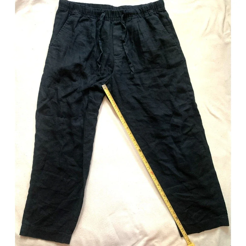 Zara Women's 100% Linen Trousers in Black With 4 Pockets Sz L